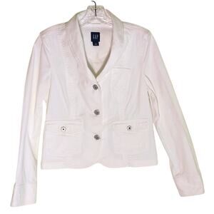 Vintage Gap Blazer Women's Size 4 White  3 Button Crop Cut Long Sleeve Cotton